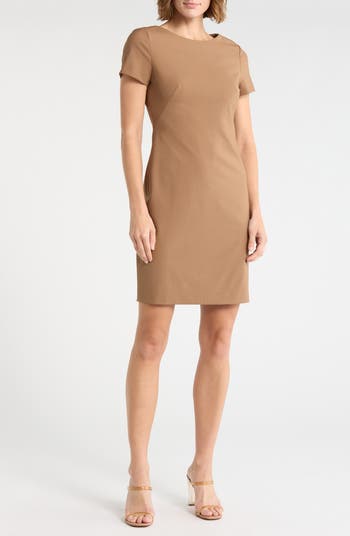 Theory Women's Betty Short Sleeve Shift Dress - Brown - Mini dresses Theory Women's Betty Short Sleeve Shift Dress - Brown - Mini dresses