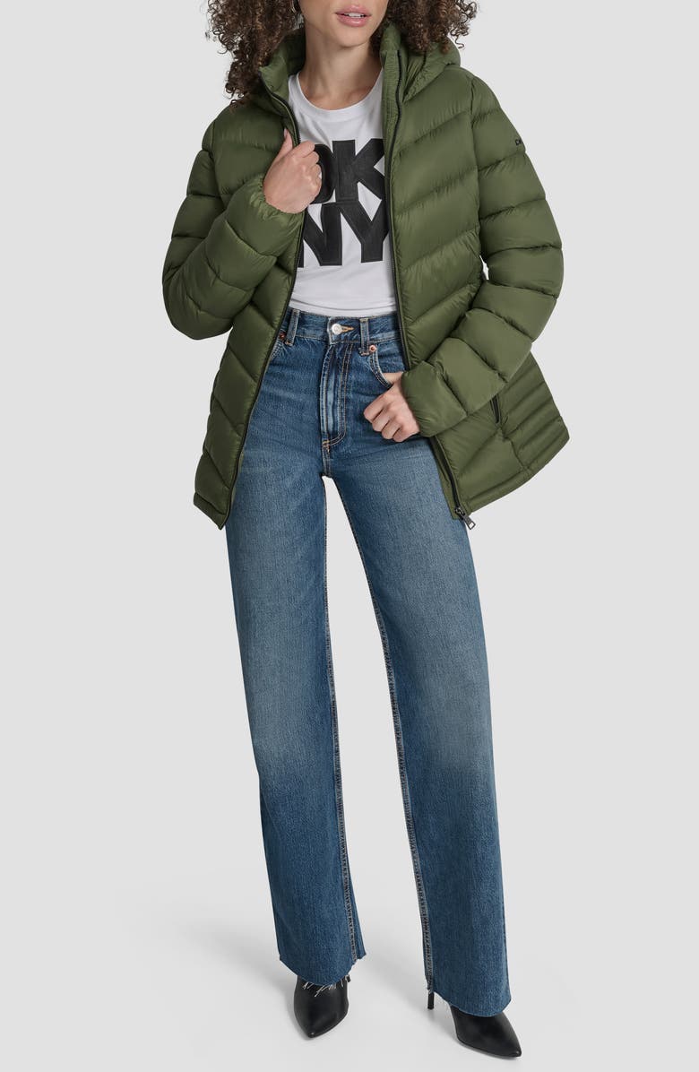 DKNY Cire Packable Hooded Puffer Jacket, Alternate, color, Evergreen
