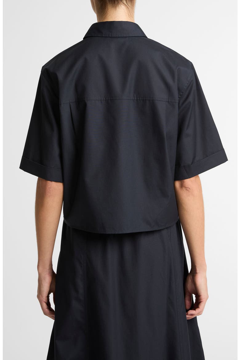 Scallop Detail Short Sleeve Cotton Button-Up Shirt, Alternate, color, ECLIPSE