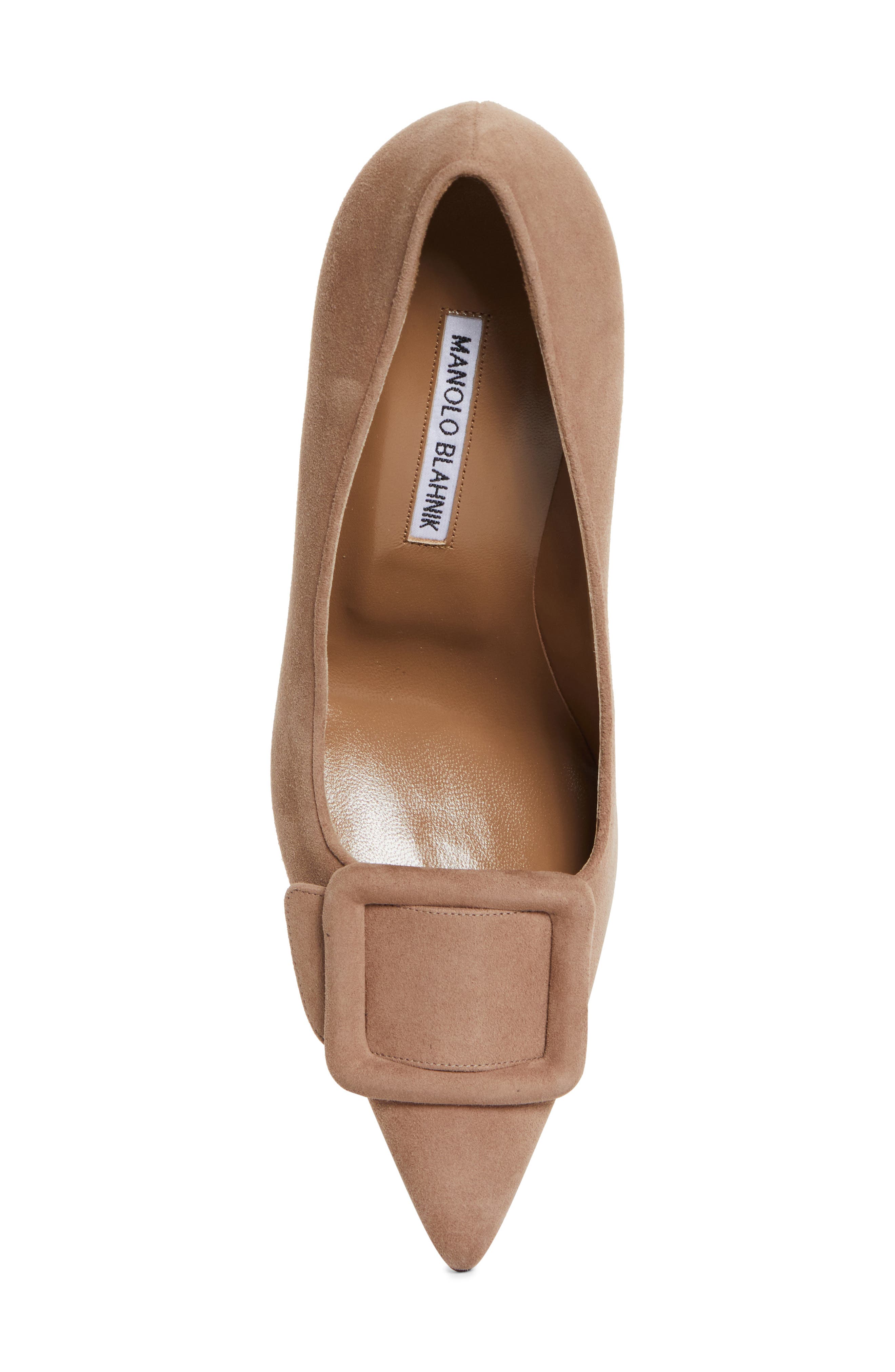 Manolo Blahnik Maysale Buckle Pointed Toe Pump, Alternate, color, Dark Beige