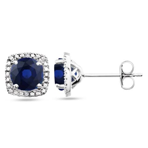 Lab Grown White Opal & Natural Diamond Stud Earrings Sterling Silver