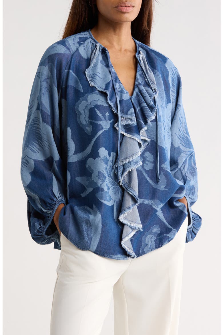 Nicky Floral Balloon Sleeve Chambray Top, Main, color, DANCING ROSE GIANT TONAL