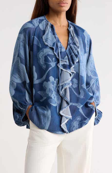 Diane von Furstenberg Nicky Floral Balloon Sleeve Chambray Top