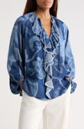 Diane von Furstenberg Nicky Floral Balloon Sleeve Chambray Top