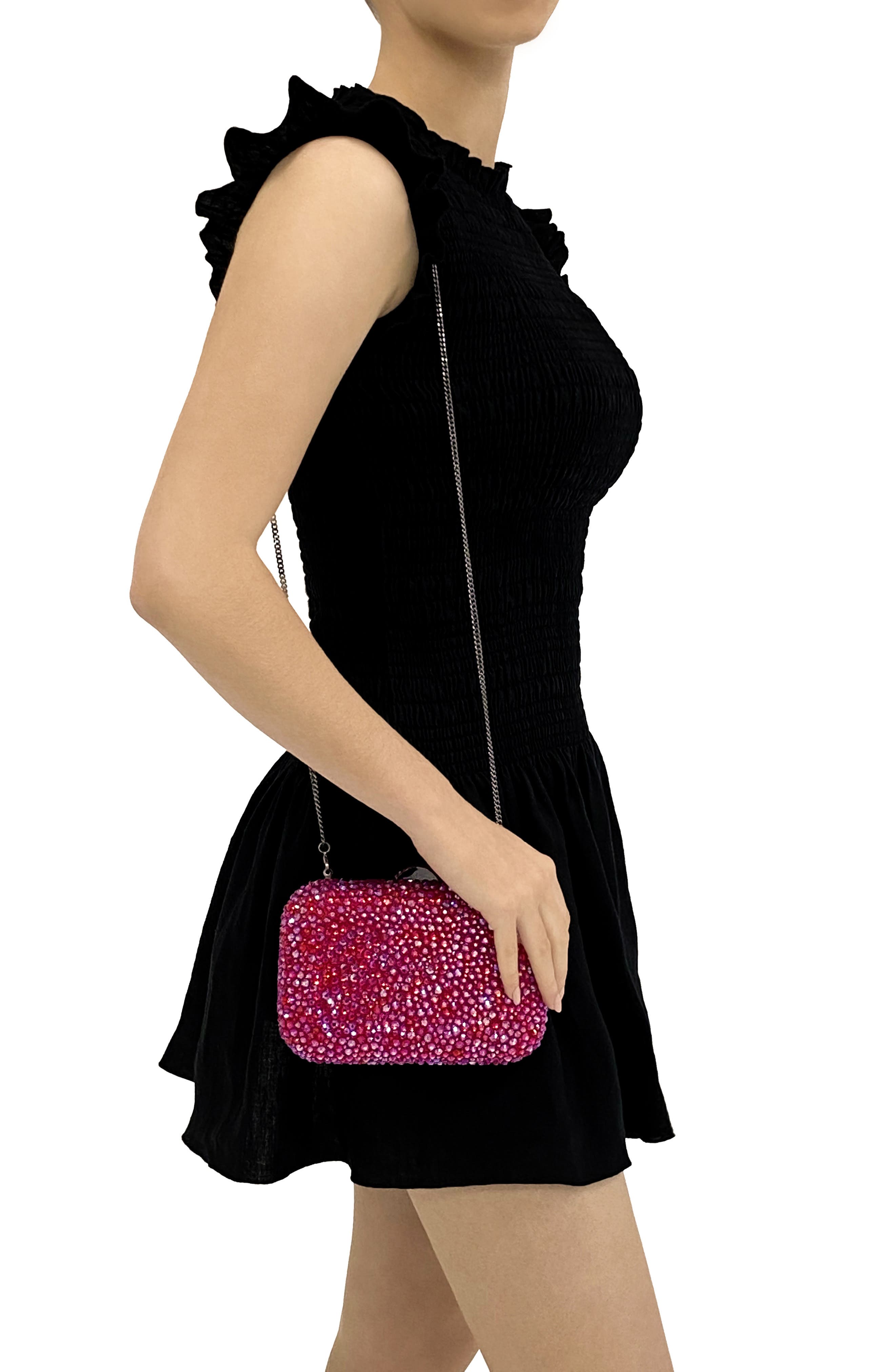Casey Hot Fix Crystal Clutch, Alternate, color, FUCHSIA