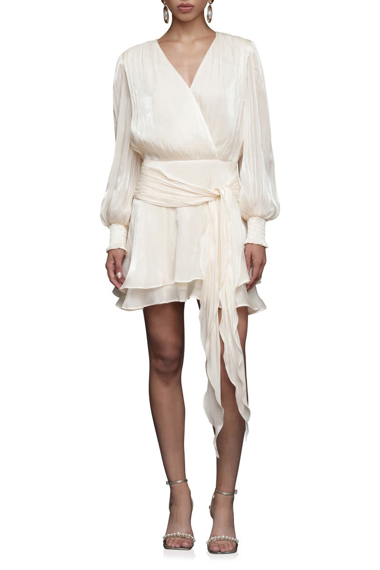 Long Sleeve Faux Wrap Minidress, Main, color, CREAM