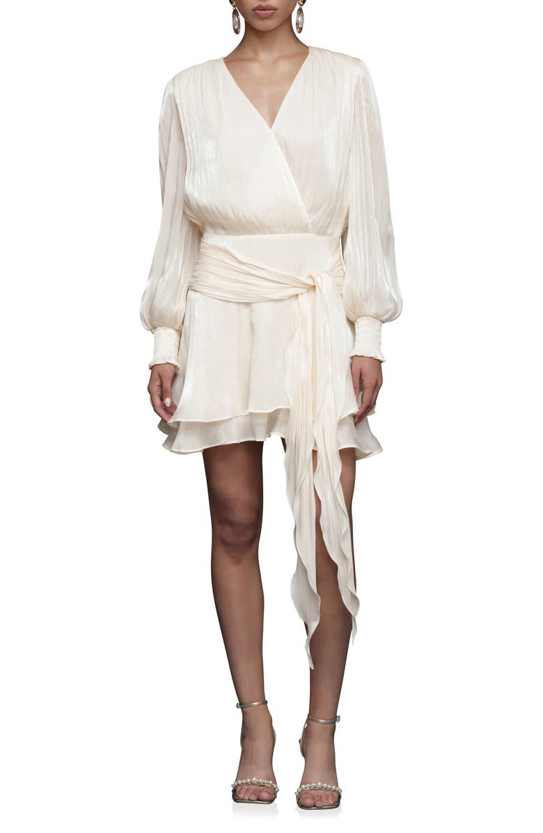 Avec Les Filles Long Sleeve Faux Wrap Minidress, Main, color, Cream