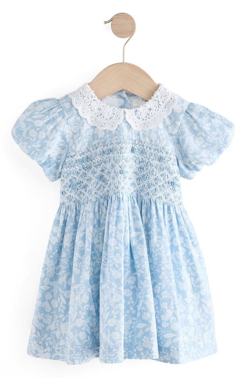 Next Kids' Ditsy Smocked Cotton Dress In Blue