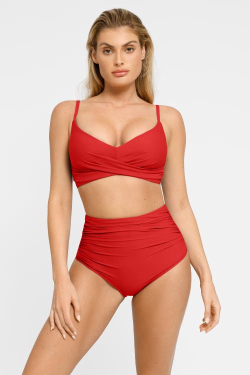 Popilush Shapewear Bust-enhancing Draped Bikini Top In Watermelon