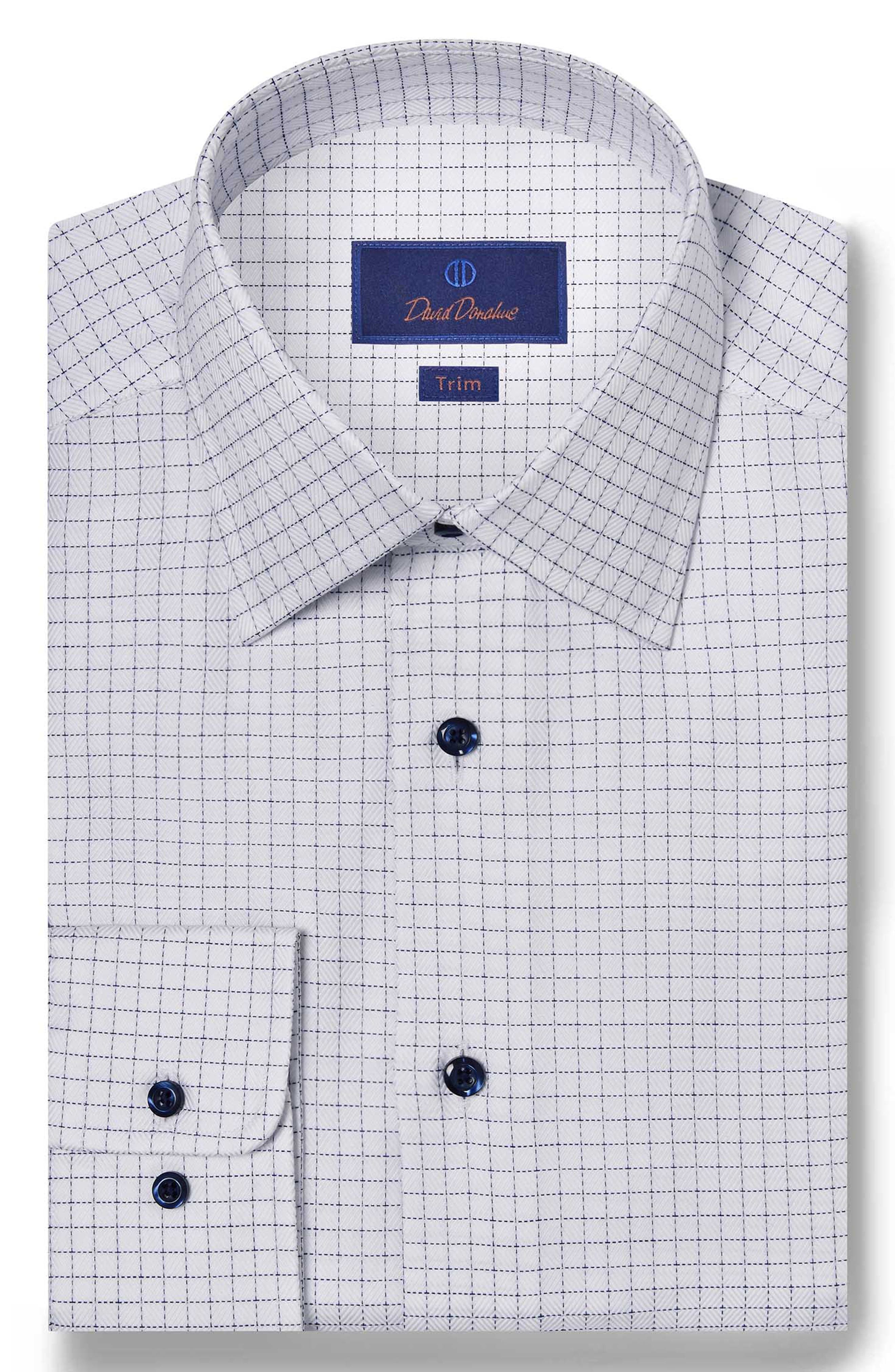 David Donahue Trim Fit Check Cotton Dobby Dress Shirt