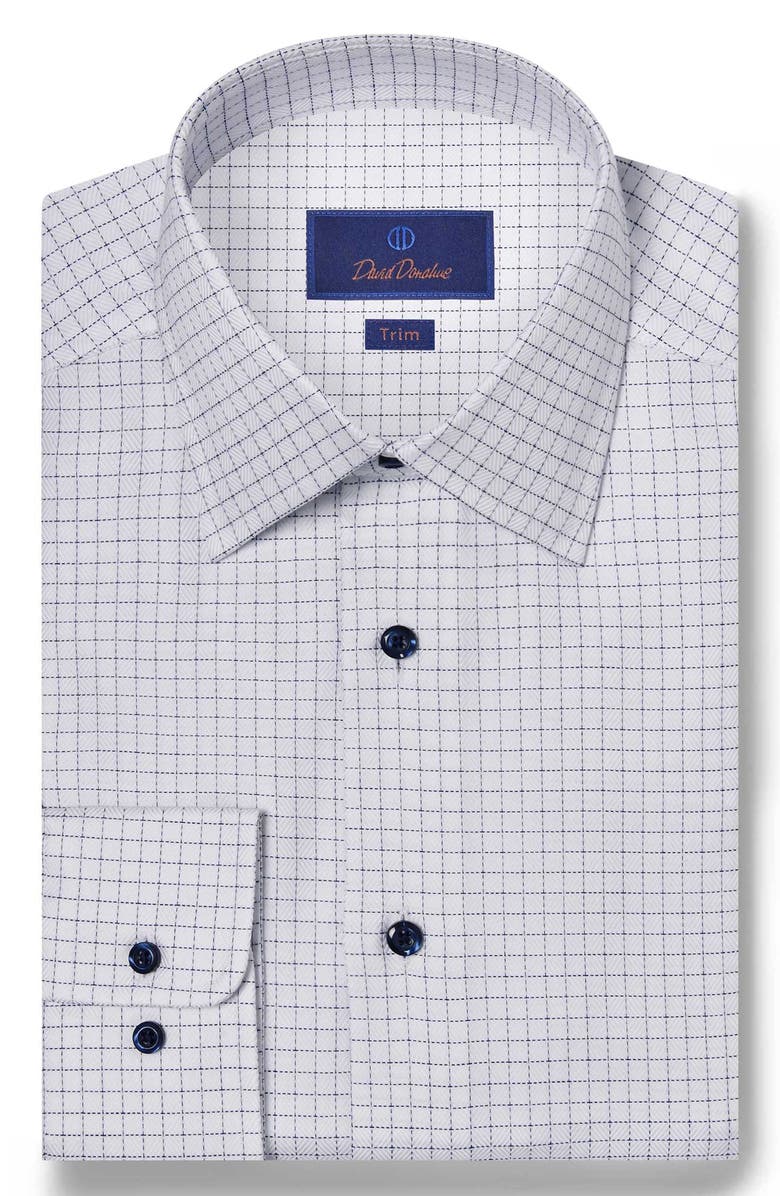 David Donahue Trim Fit Check Cotton Dobby Dress Shirt, Main, color, White/ Navy