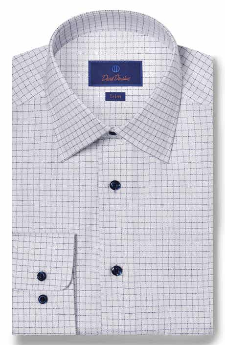 David Donahue Trim Fit Check Cotton Dobby Dress Shirt