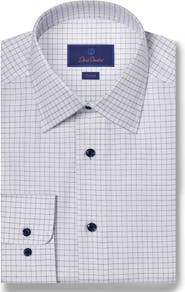 David Donahue Trim Fit Check Cotton Dobby Dress Shirt