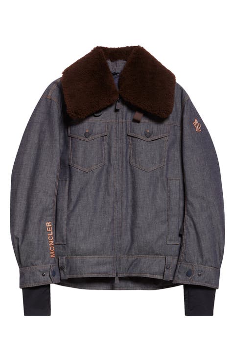 Yunque Denim Down Trucker Jacket with Genuine Shearling Collar