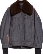 Moncler Grenoble Yunque Denim Down Trucker Jacket with Genuine Shearling Collar
