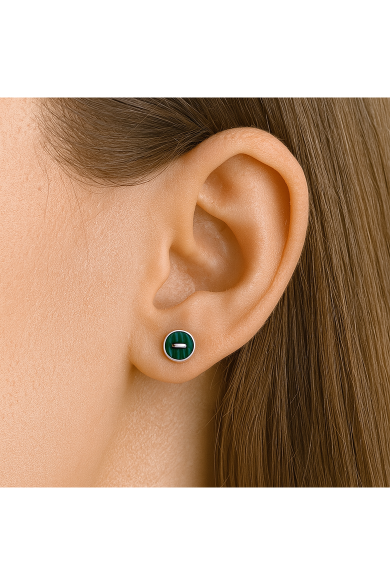 Sterling Silver Malachite Button Studs, Alternate, color, Green