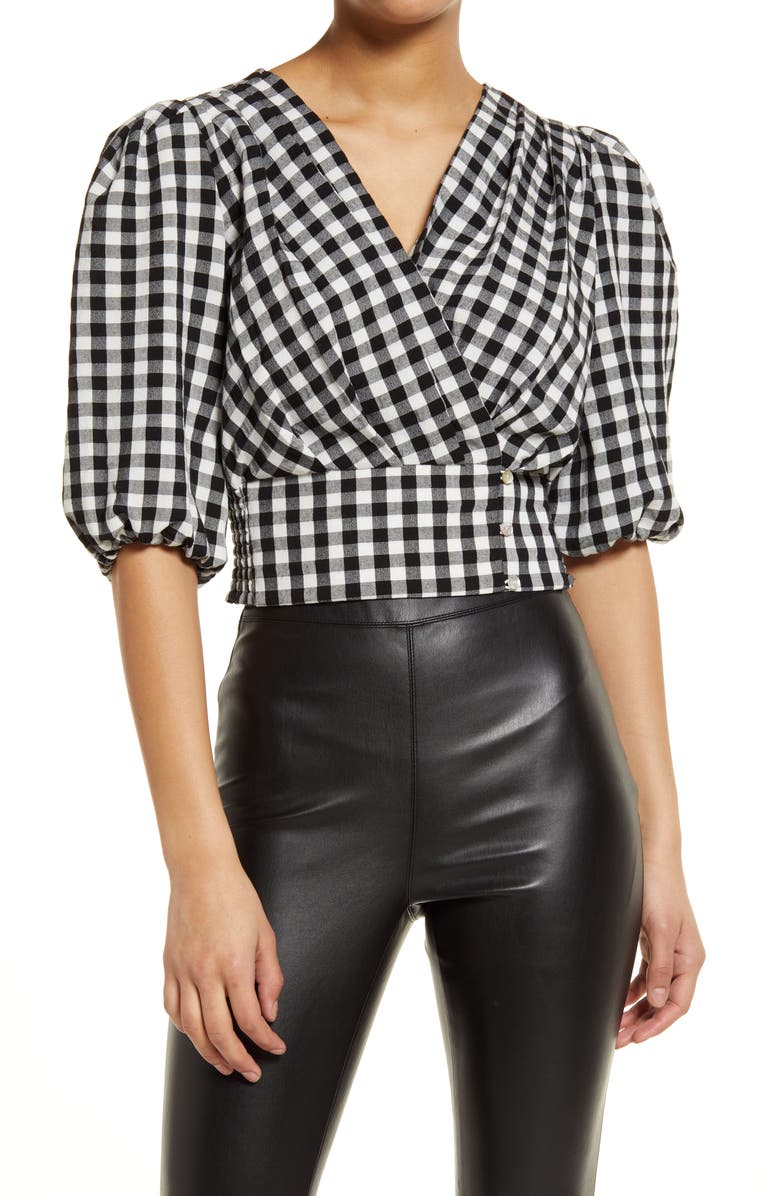 VERO MODA Karma Gingham Crop Wrap Top, Main, color,