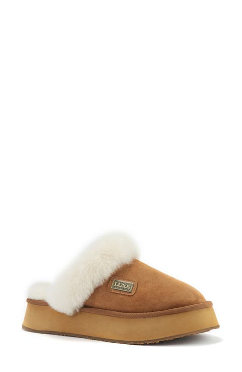 Genuine Shearling Platform Mule Slipper (Women)
