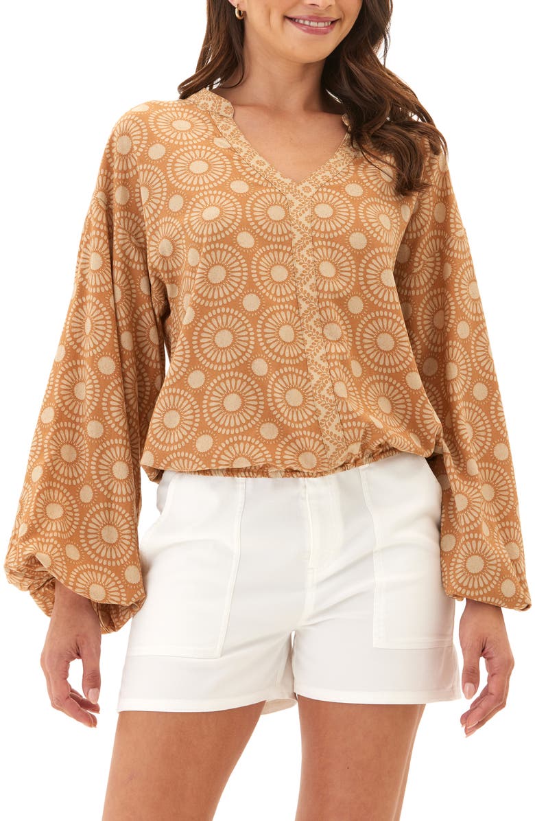 Threads 4 Thought Medallion Print Balloon Sleeve Top, Main, color, 