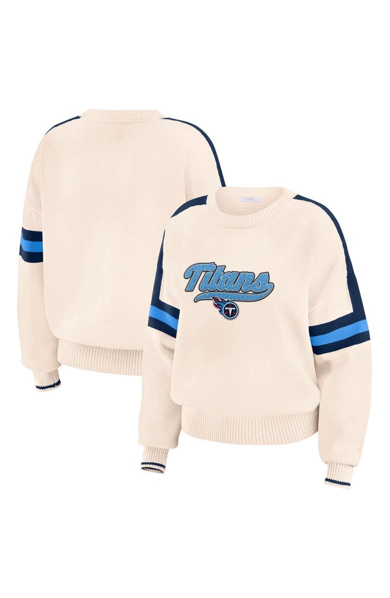 WEAR by Erin Andrews Women's WEAR by Erin Andrews  Cream Tennessee Titans Stripe Pullover Sweater, Alternate, color, Cream