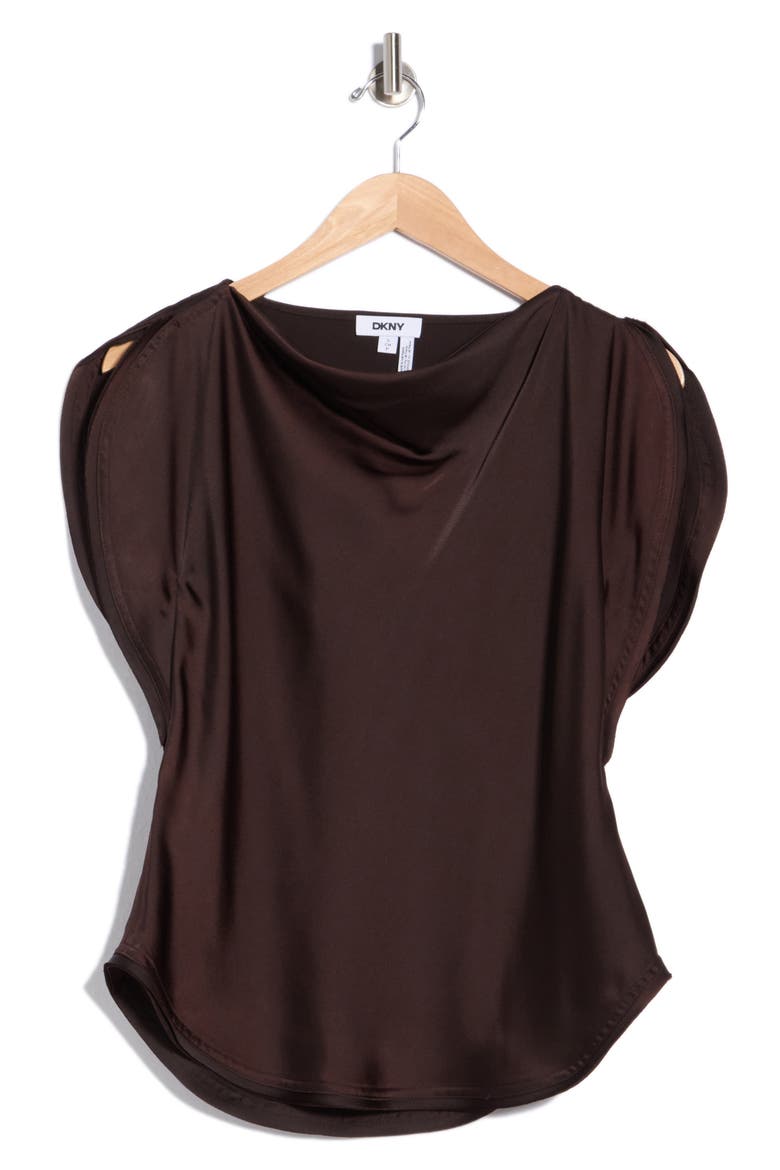 Satin Flutter Sleeve Top, Alternate, color, TOBACCO