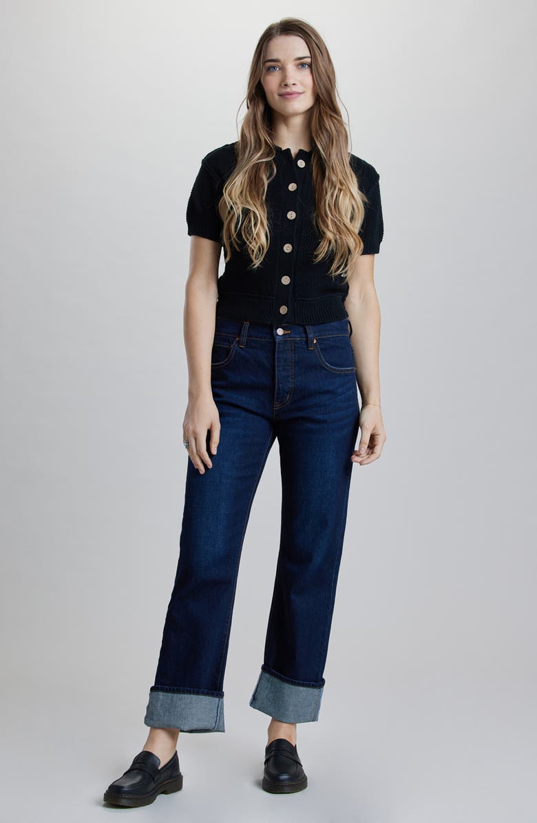 SUPPLIES BY UNIONBAY Kenzley Short Sleeve Button-Up Sweater, Alternate, color, Black