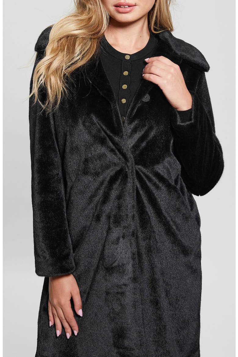 Simonne Longline Faux Fur Coat, Alternate, color, BLACK