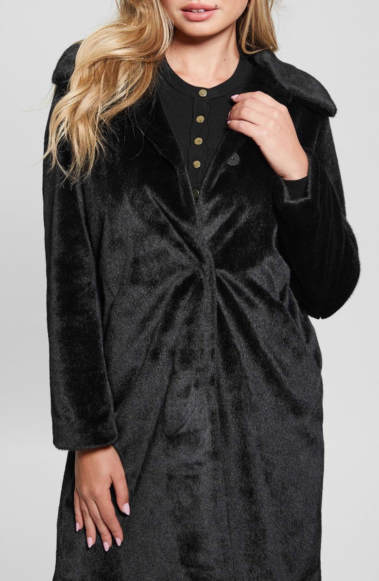 GUESS Simonne Longline Faux Fur Coat, Alternate, color, 
