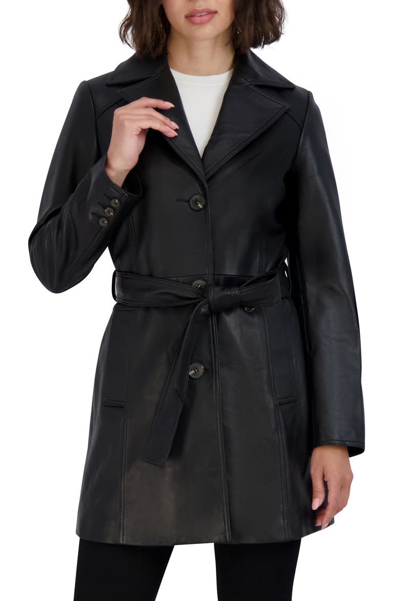 Nicole Leather Coat, Main, color, BLACK