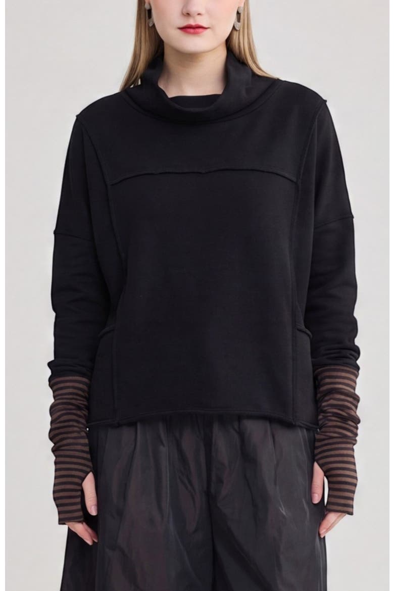 Carmen Cowl Neck Knit Top, Main, color, Black
