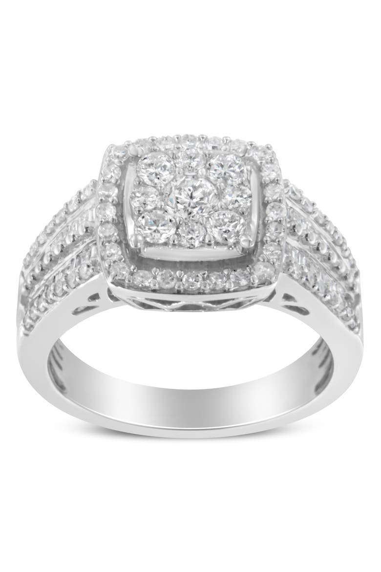 10K White Gold 1.0 Cttw Diamond Halo Cluster Ring, Alternate, color, White Gold