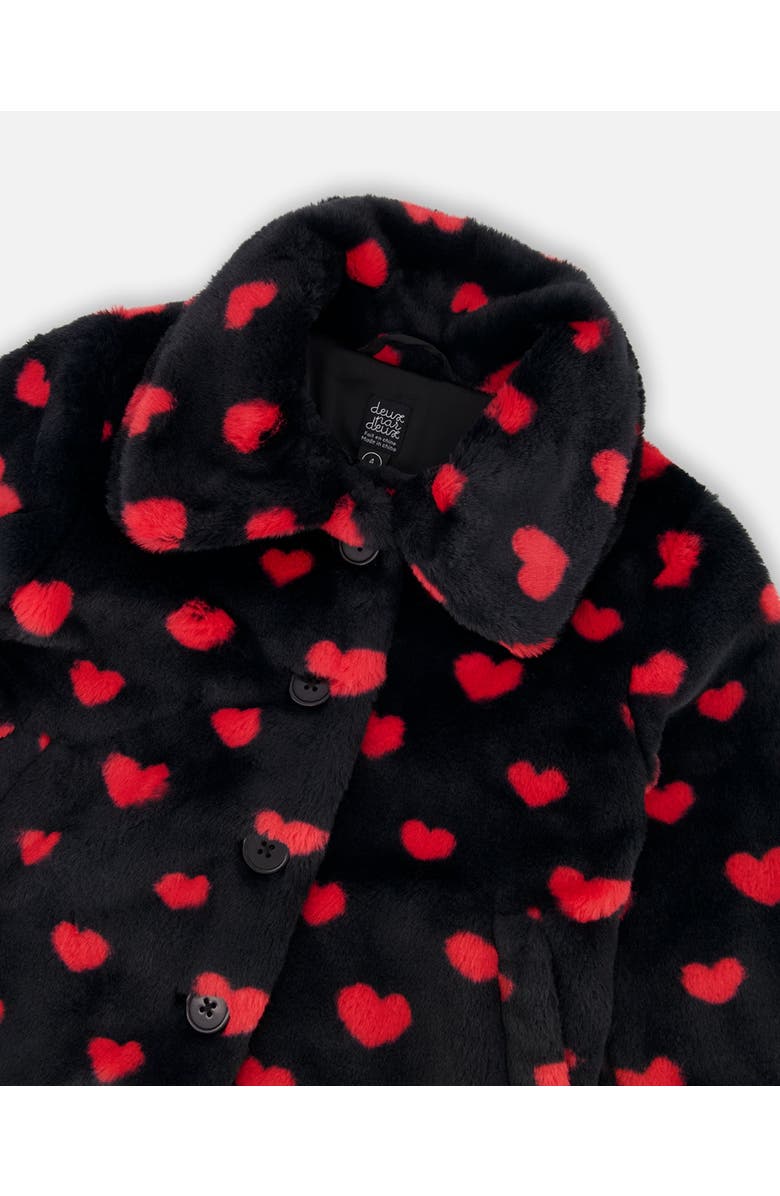 Deux par Deux Faux Fur Short Coat with Hearts, Alternate, color, Black And Red
