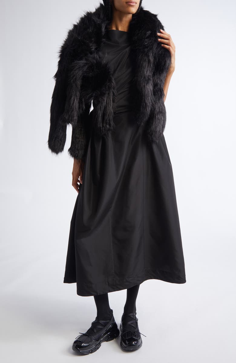 Simone Rocha Hip Detail Draped Bind Taffeta Dress, Alternate, color, Black