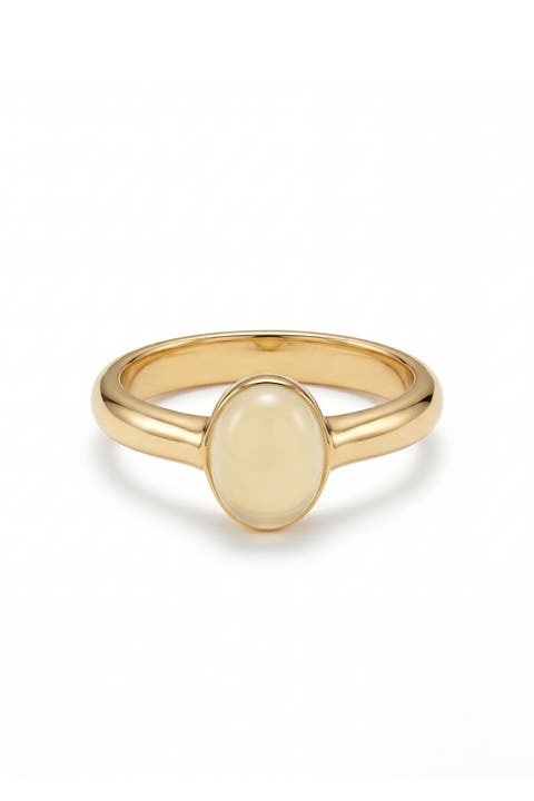 Halo White Chalcedony Cabochon Ring