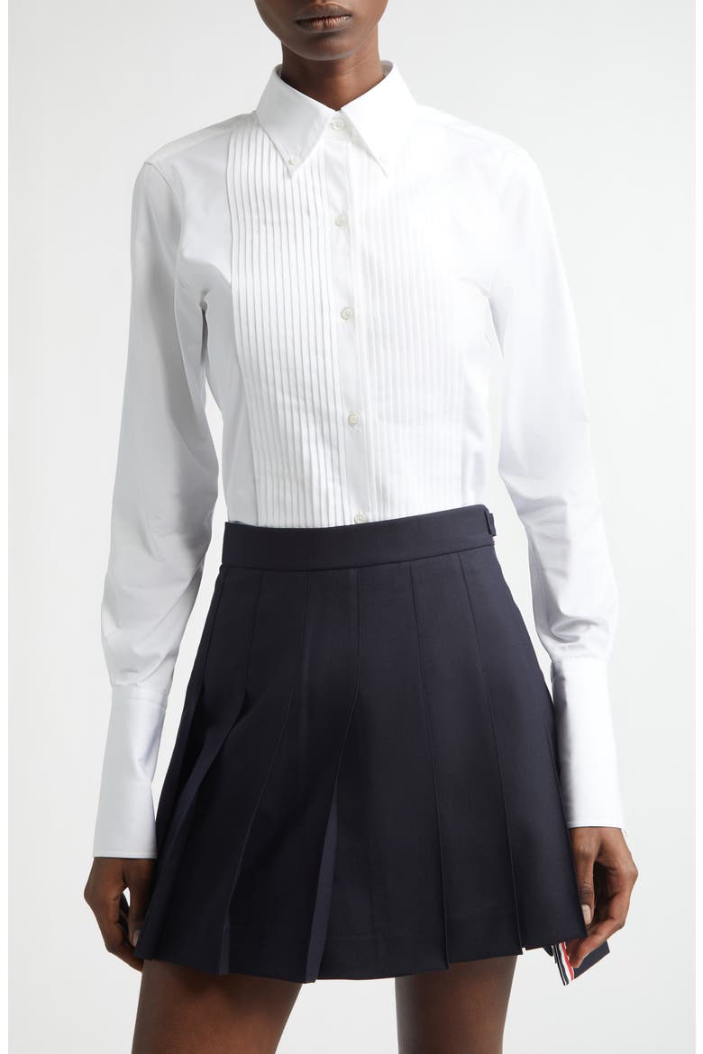Plissé Bib Button-Down Shirt, Main, color, WHITE
