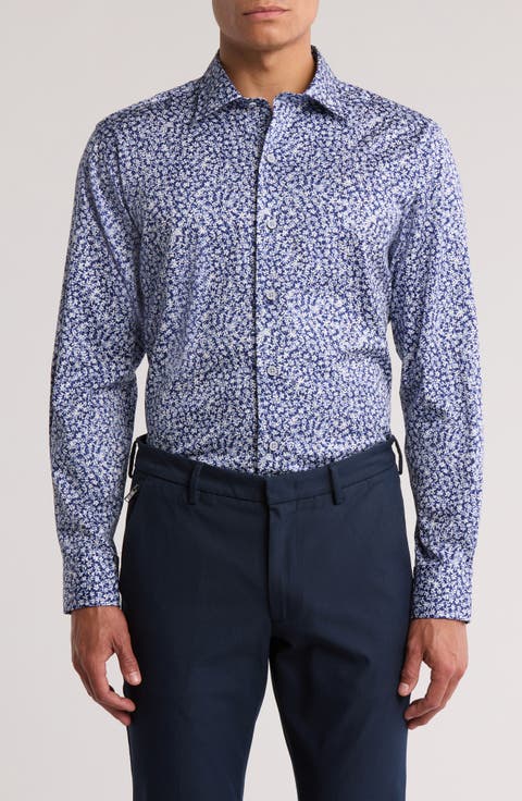 Floral Print Pima Cotton Dobby Sport Shirt