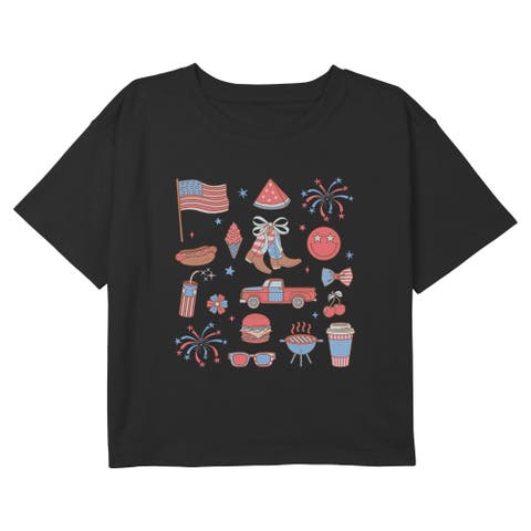 Girls' American Fourth Of July Icons Short Sleeve Boxy Cropped T-shirt