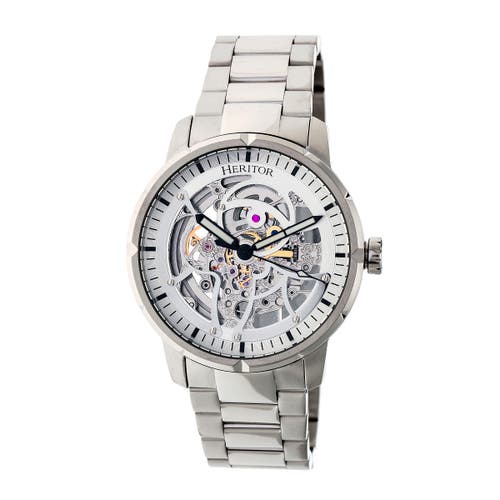Heritor Automatic Ryder Skeleton Leather-Band Watch in Silver/white at Nordstrom