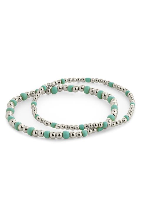 Set of 2 Misty Stretch Beaded Bracelets