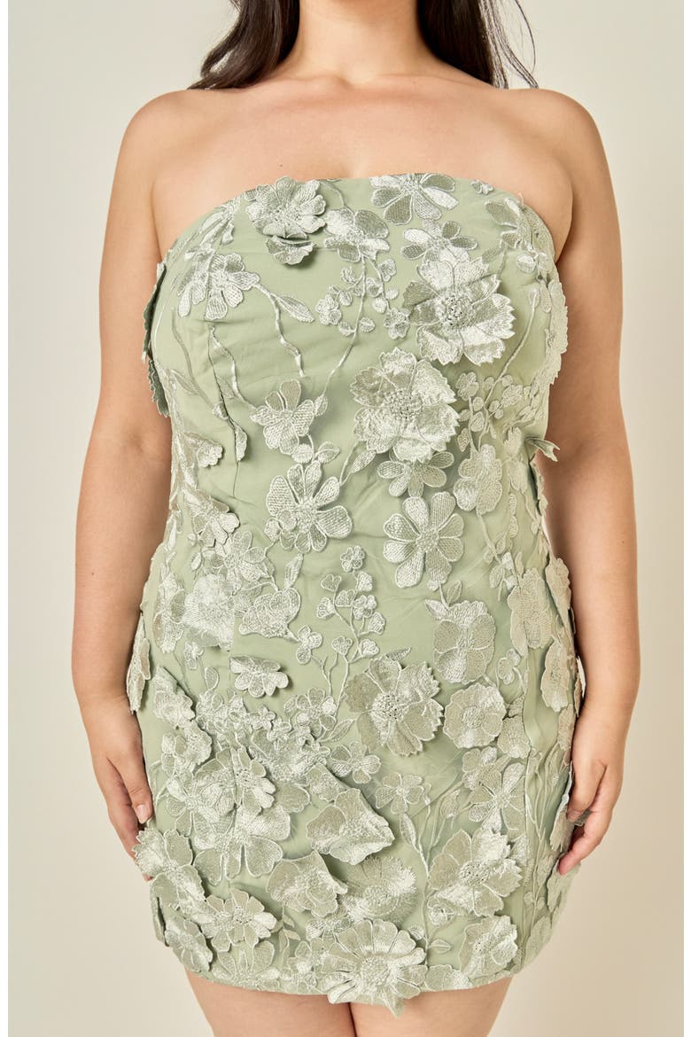 Floral Embroidered Strapless Minidress, Alternate, color, SAGE