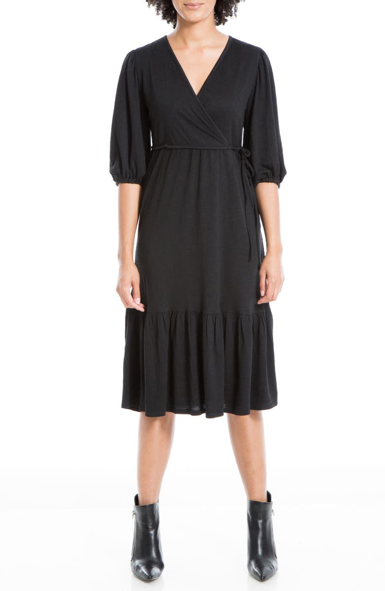 MAX STUDIO Elbow Length Sleeve Crinkled Jersey Wrap Dress, Main, color, 
