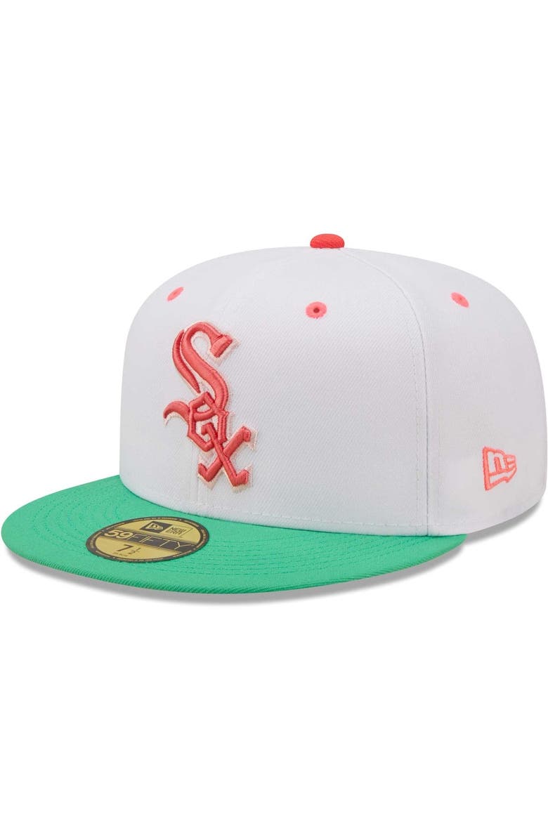 New Era Men's New Era White/Green Chicago White Sox Inaugural Season at Comiskey Park Watermelon Lolli 59FIFTY Fitted Hat, Alternate, color, White