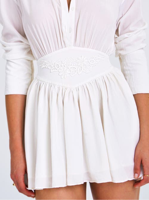 Miss Circle Gabriella Cotton Eyelet Button Up Long Sleeve Shirt Dress In White