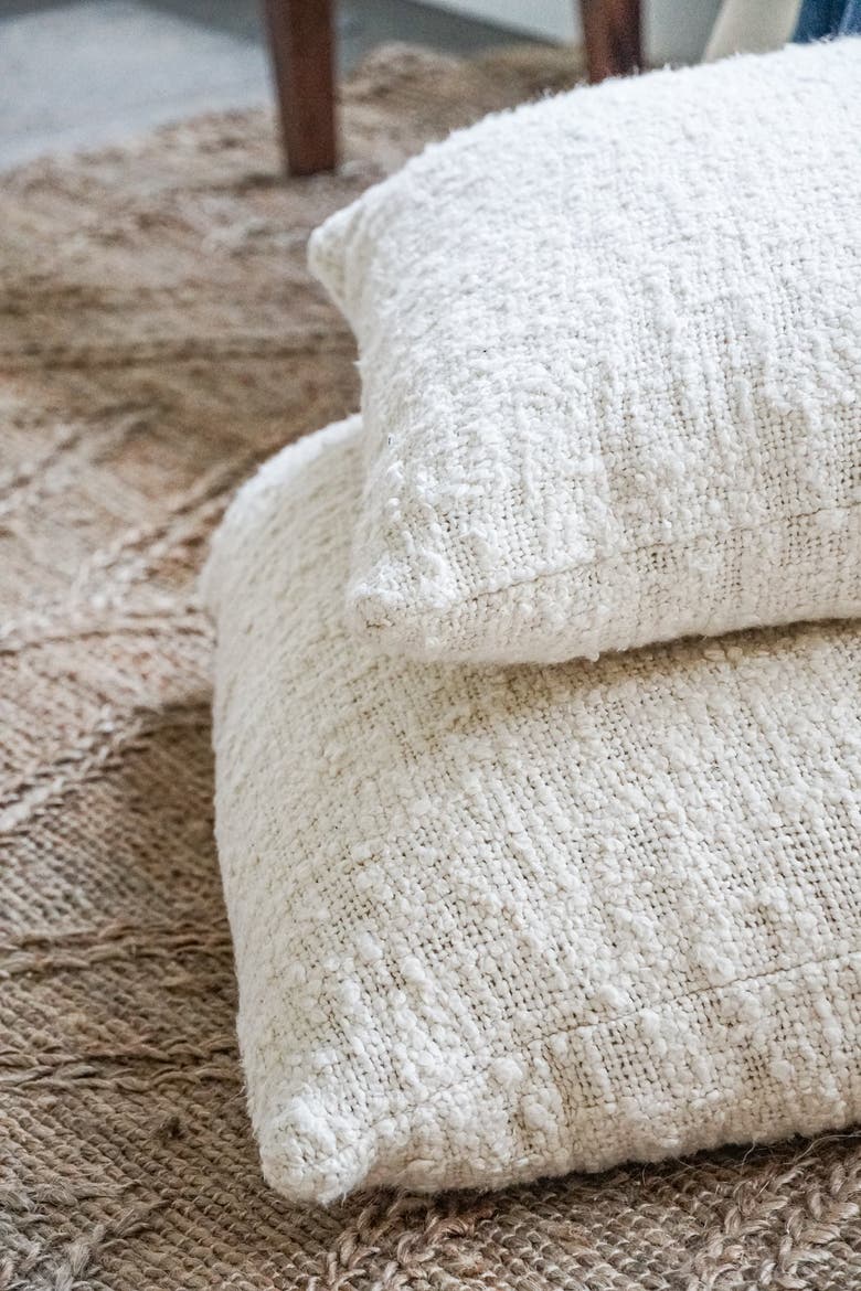 Cozy Cotton Boucle Lumbar Pillow with Down Insert, Alternate, color, White