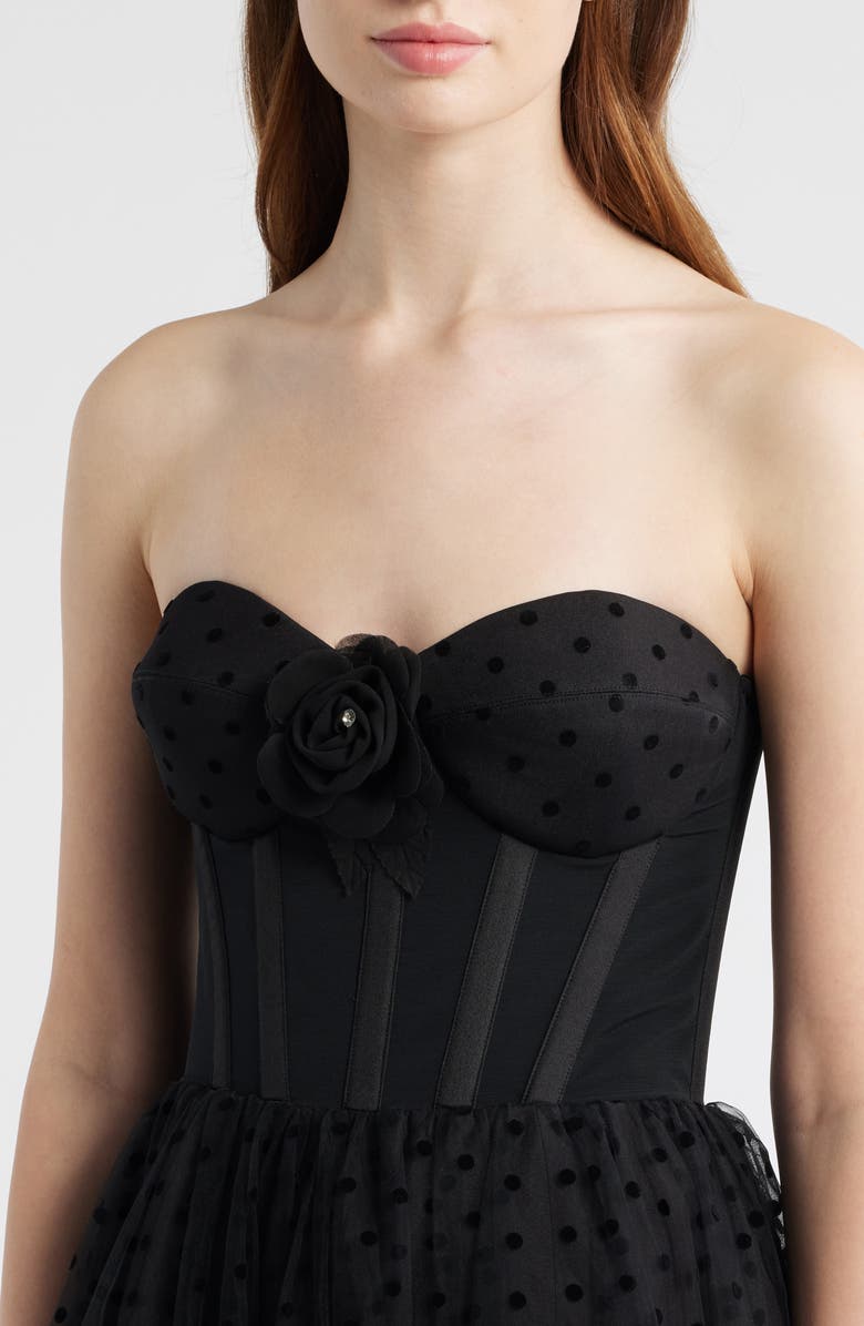 HELSI Valen Flocked Strapless Party Dress, Alternate, color, Black