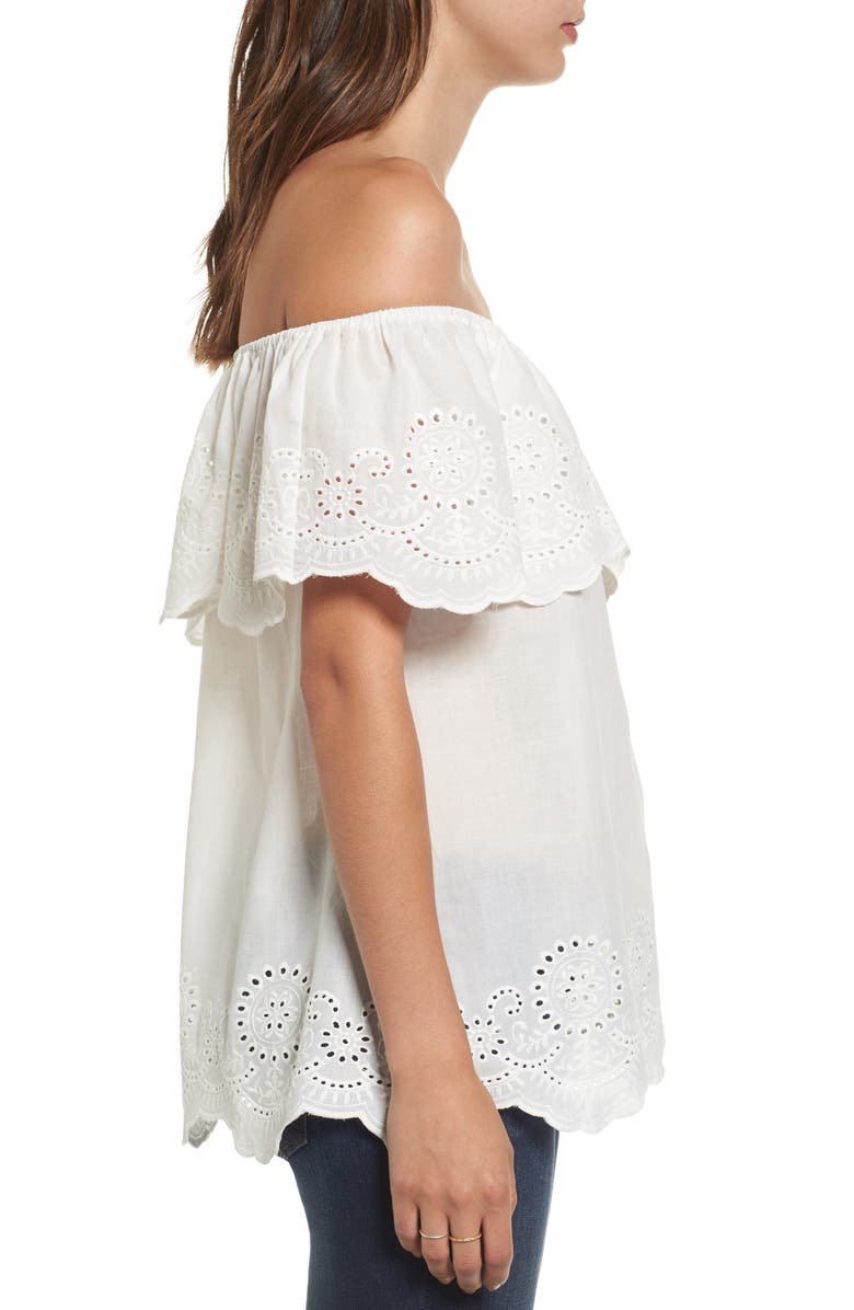 BP. Eyelet Ruffle Off the Shoulder Top, Alternate, color, 