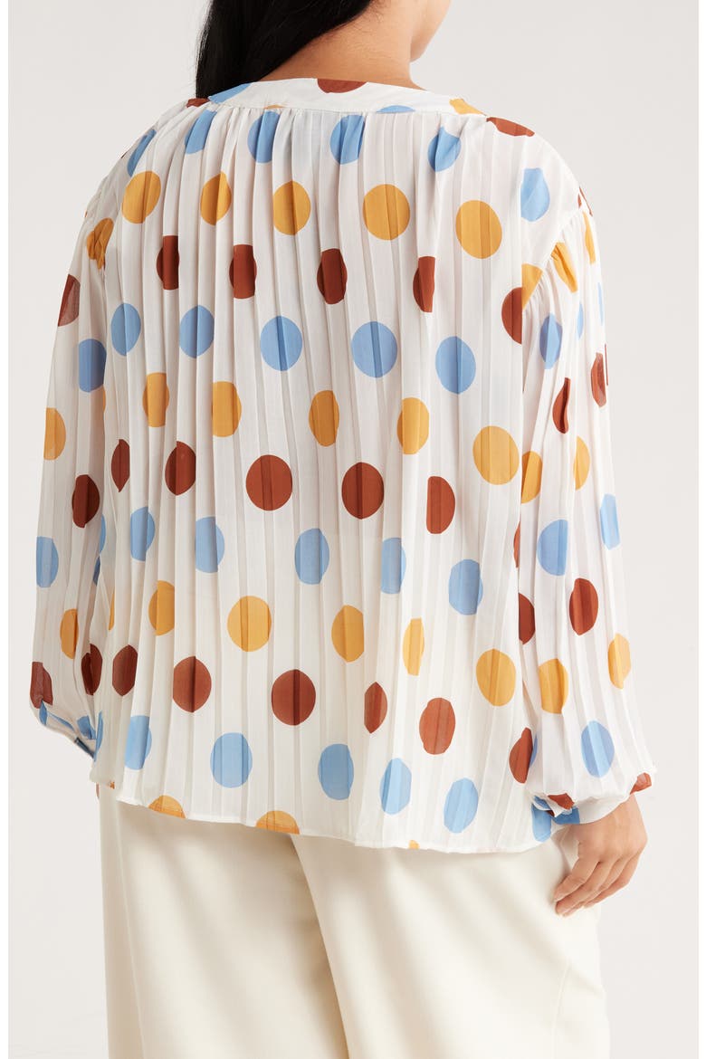 Polka Dot Long Sleeve Pleated Button-Up Top, Alternate, color, CIRCLES