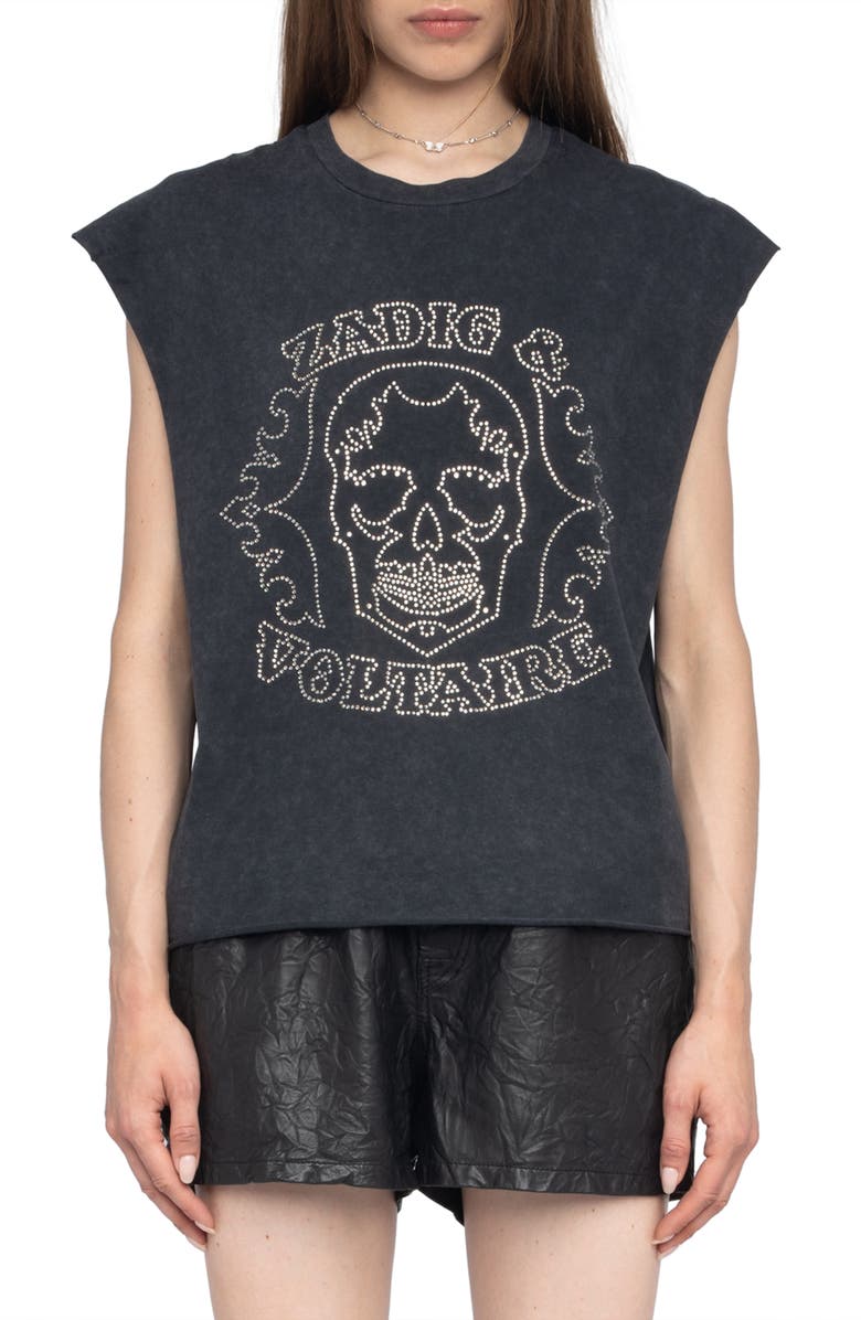 Zadig & Voltaire Cloe Strass Skull T-Shirt, Main, color, Black