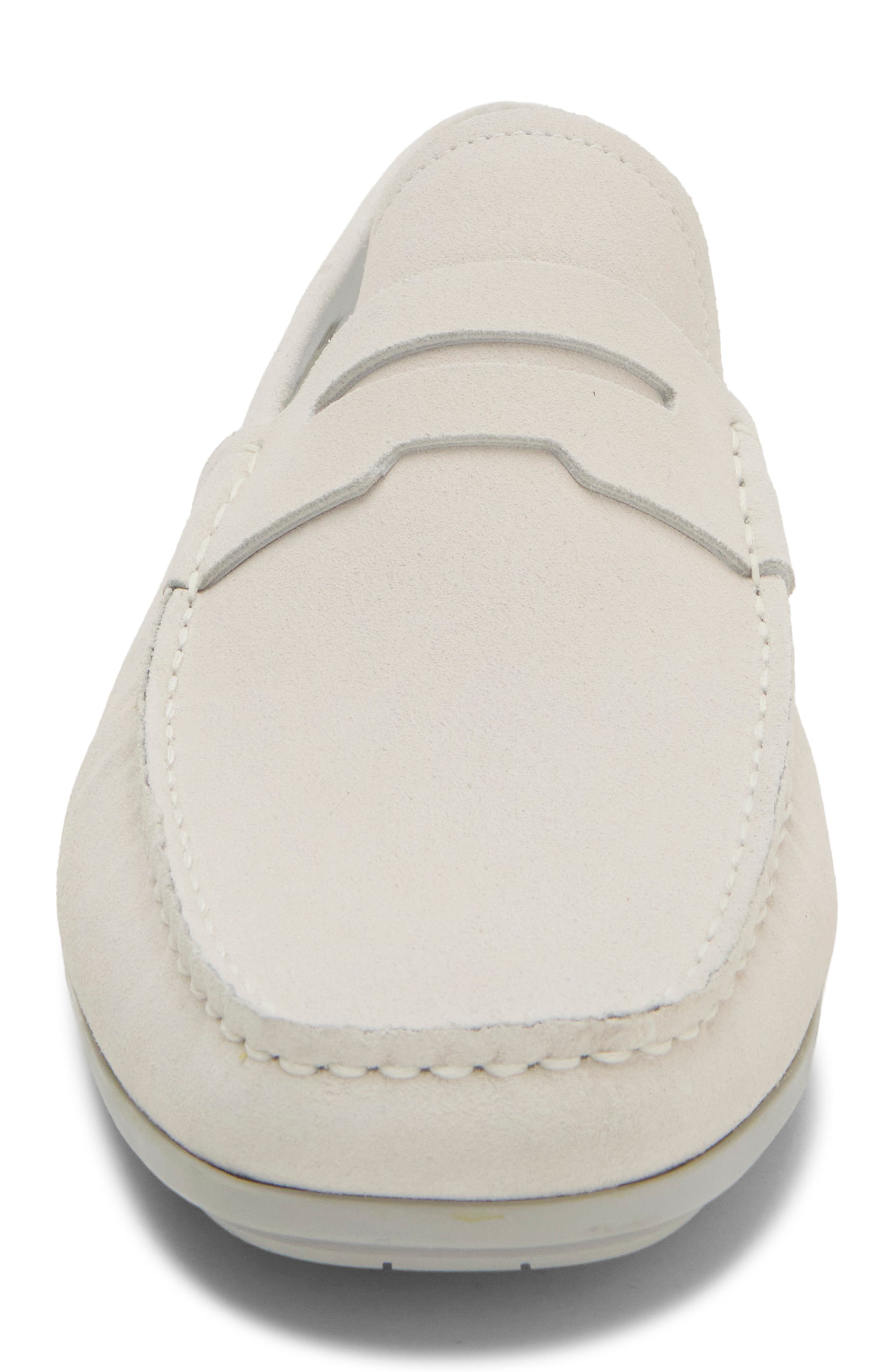 Monterey Leather Penny Driver, Alternate, color, WHITE SUEDE