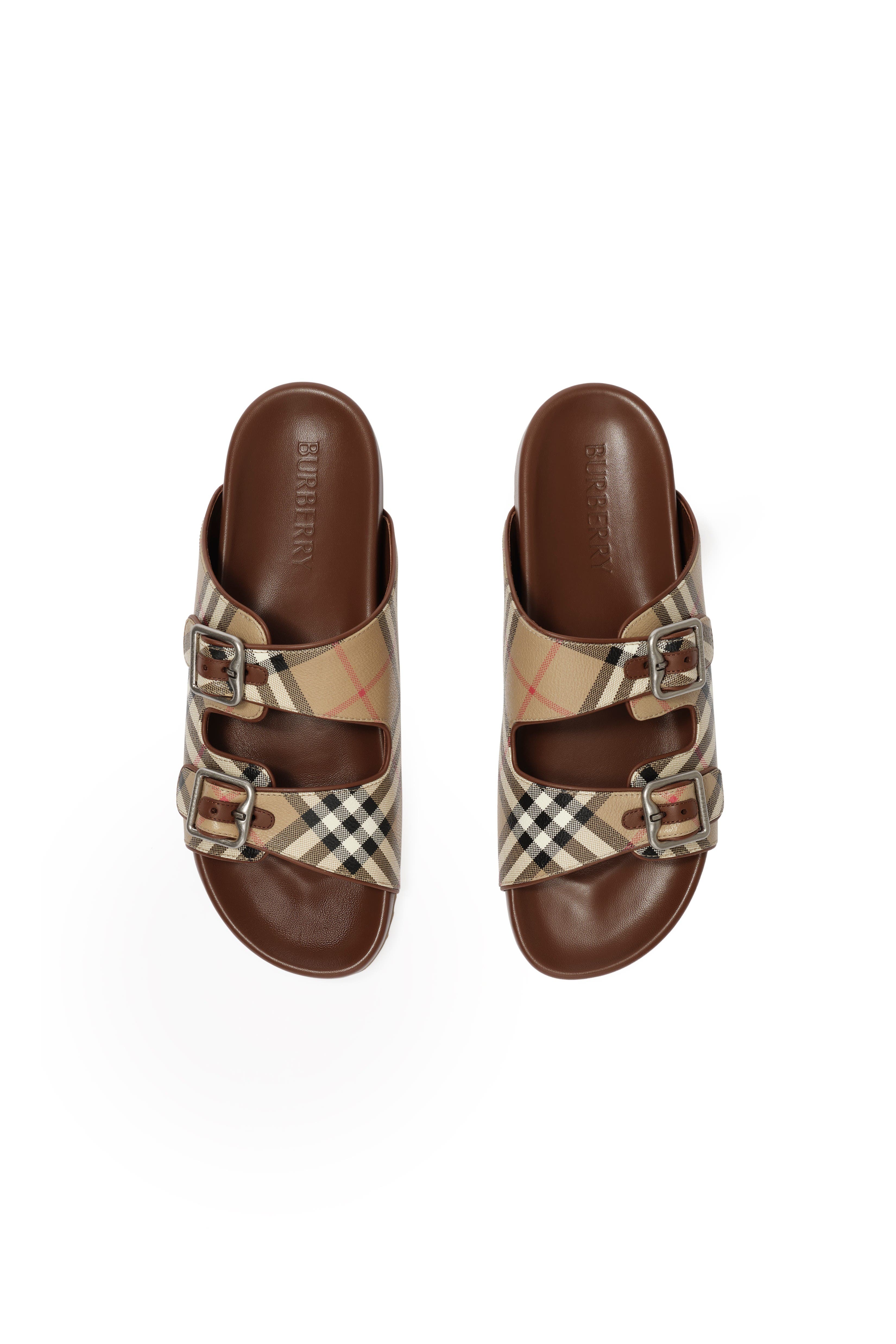 Check and Leather Urchin Sandals, Alternate, color, Archive beige